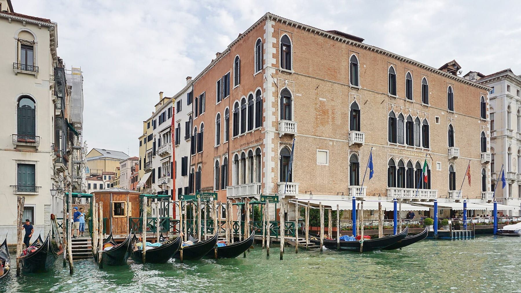 The Santa Maria del Giglio landing on the Grand Canal, looking across to the dome of Santa Maria della Salute