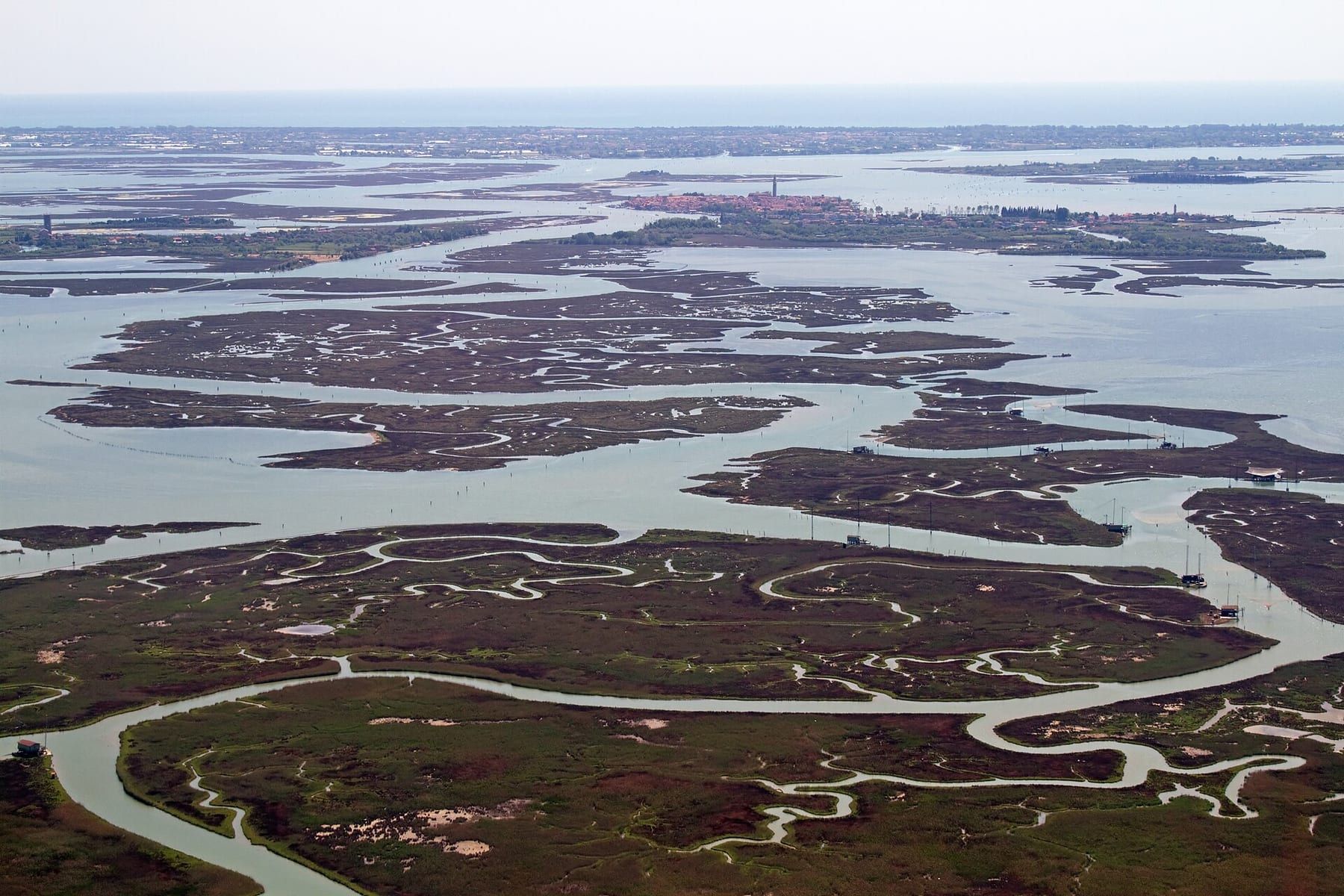 Aerial view of Venice and its lagoon with the Grand Canal visible